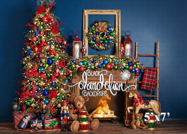 5x7-Teddy Christmas on Blue-Black Dandelion Backdrops