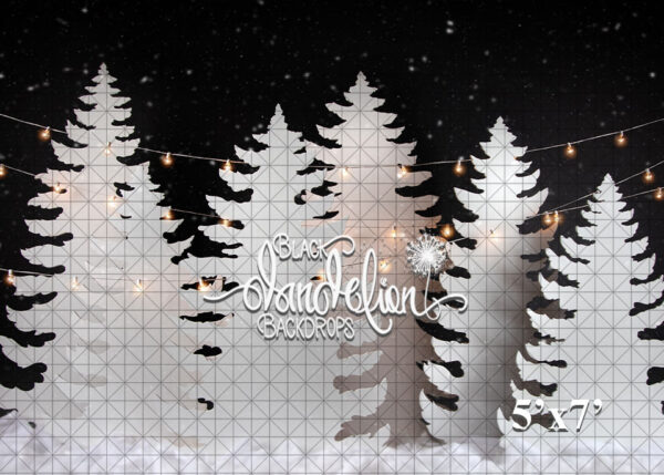 5x7-White Christmas Trees at Night-Black Dandelion Backdrops