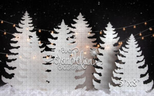 5x8-White Christmas Trees at Night-Black Dandelion Backdrops