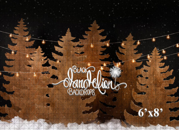 6x8-Stained Christmas Trees at Night-Black Dandelion Backdrops