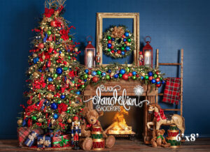 6x8-Teddy Christmas on Blue-Black Dandelion Backdrops