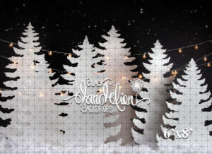 6x8-White Christmas Trees at Night-Black Dandelion Backdrops