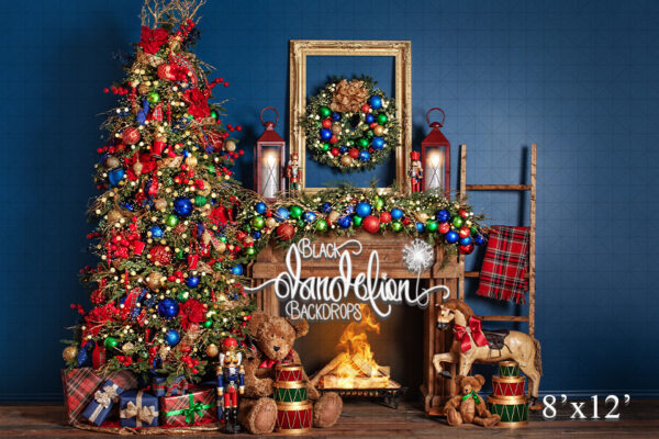 8x12-Teddy Christmas on Blue-Black Dandelion Backdrops
