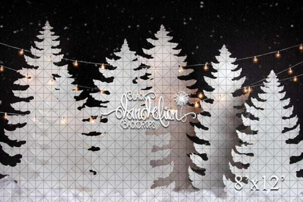 8x12-White Christmas Trees at Night-Black Dandelion Backdrops