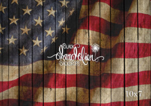 10x7-American Flag on Wood Beach Barn 3-Black Dandelion Backdrops