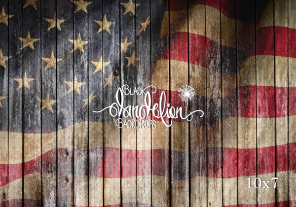 10x7-American Flag on Wood Beach Barn-Black Dandelion Backdrops