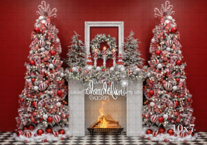 10x7-Candy Cane Christmas Double Tree-Black Dandelion Backdrops