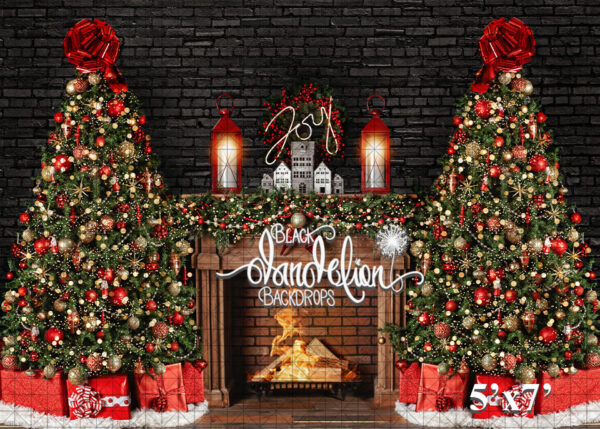 5x7-Black Brick Christmas-Black Dandelion Backdrops
