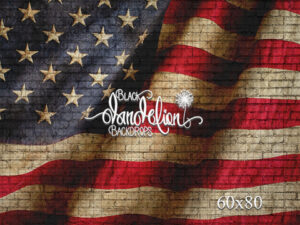 60x80-American Flag on Brick Dark-Black Dandelion Backdrops