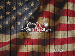 60x80-American Flag on Wood Beach Barn 3-Black Dandelion Backdrops