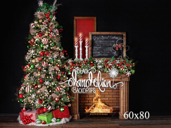 60x80-Gingerbread Christmas on Black-Black Dandelion Backdrops