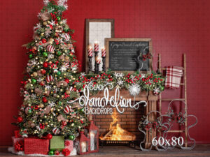 60x80-Gingerbread Christmas on Red-Black Dandelion Backdrops