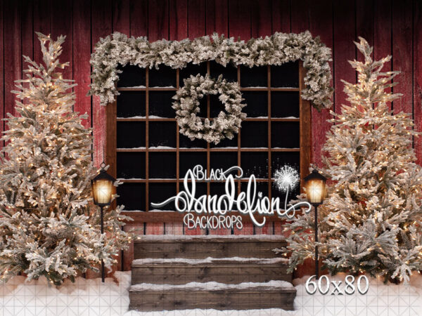 60x80-Red Barn Christmas-Black Dandelion Backdrops