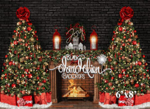 6x8-Black Brick Christmas-Black Dandelion Backdrops