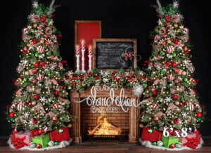 6x8-Gingerbread Christmas on Black Dual Trees-Black Dandelion Backdrops
