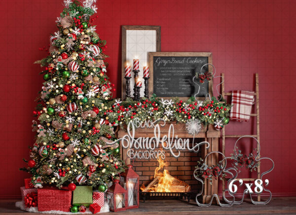6x8-Gingerbread Christmas on Red-Black Dandelion Backdrops
