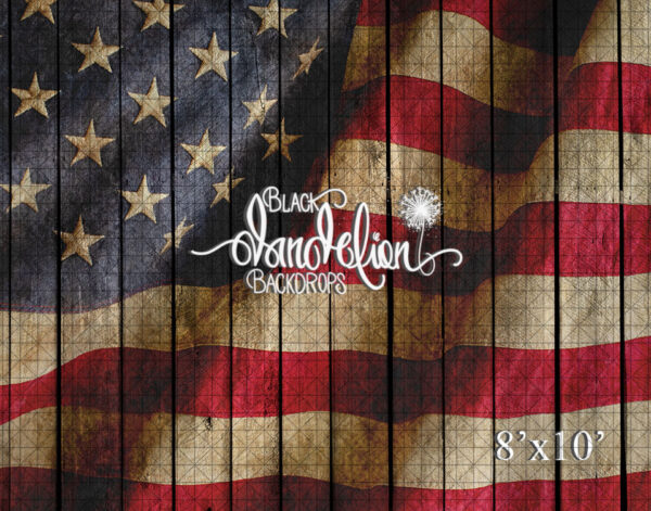 8x10-American Flag on Wood Beach Barn 3-Black Dandelion Backdrops