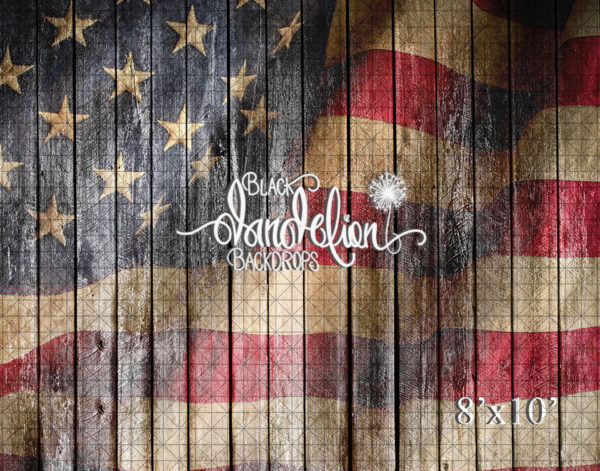 8x10-American Flag on Wood Beach Barn-Black Dandelion Backdrops