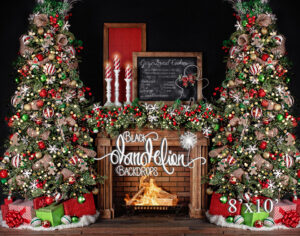 8x10-Gingerbread Christmas on Black Dual Trees-Black Dandelion Backdrops