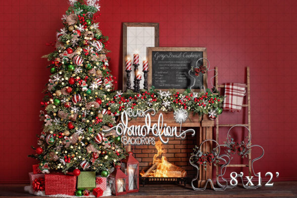 8x12-Gingerbread Christmas on Red-Black Dandelion Backdrops