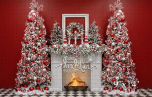 9x14-Candy Cane Christmas Double Tree-Black Dandelion Backdrops