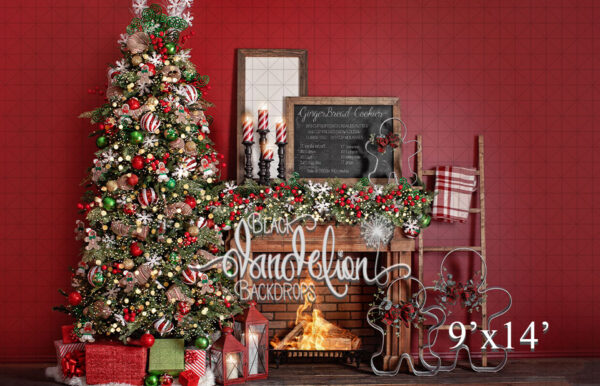 9x14-Gingerbread Christmas on Red-Black Dandelion Backdrops