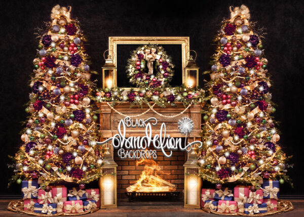 5x7-Golden Dahlia Christmas Double Tree-Black Dandelion Backdrops
