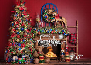 5x7-Teddy Christmas on Red-Black Dandelion Backdrops