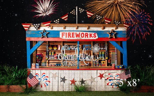 5x8-Firework Stand at Night with display-Black Dandelion Backdrops