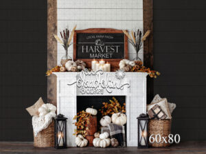60x80-Harvest Market Fireplace-Black Dandelion Backdrops