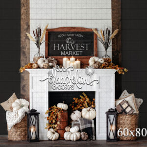 60x80-Harvest Market Fireplace-Black Dandelion Backdrops