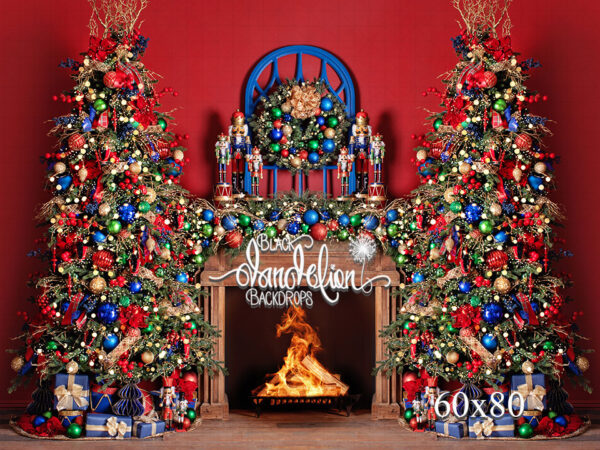 60x80-Nutcracker Christmas on Red Dual Trees