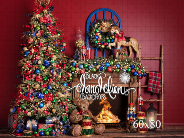60x80-Teddy Christmas on Red-Black Dandelion Backdrops