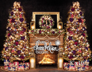 8x10-Golden Dahlia Christmas Double Tree-Black Dandelion Backdrops