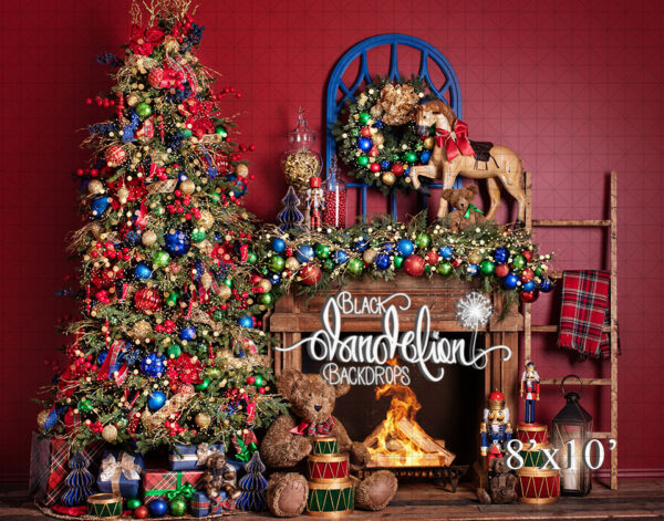 8x10-Teddy Christmas on Red-Black Dandelion Backdrops