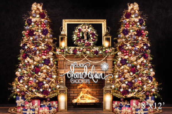 8x12-Golden Dahlia Christmas Double Tree-Black Dandelion Backdrops