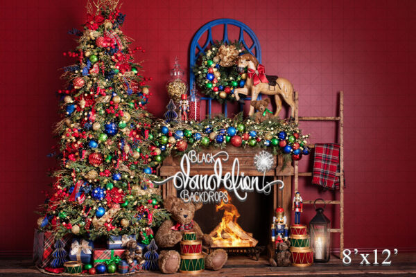 8x12-Teddy Christmas on Red-Black Dandelion Backdrops