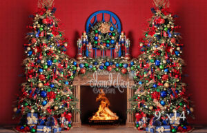 9x14-Nutcracker Christmas on Red Dual Trees-Black Dandelion Backdrops