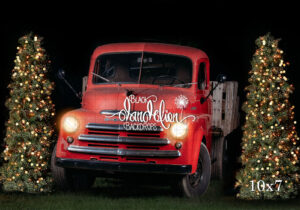 10x7-Red Truck Christmas-Black Dandelion Backdrops