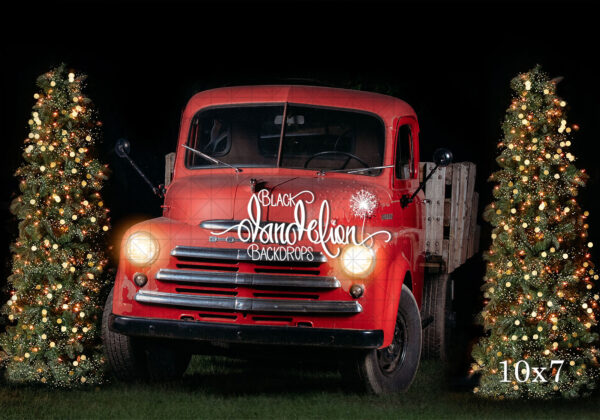 10x7-Red Truck Christmas-Black Dandelion Backdrops