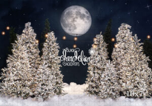10x7-Snow White Tree Farm with Lights-Black Dandelion Backdrops