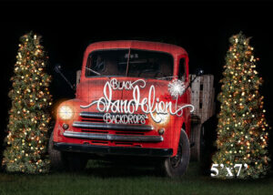 5x7-Red Truck Christmas-Black Dandelion Backdrops