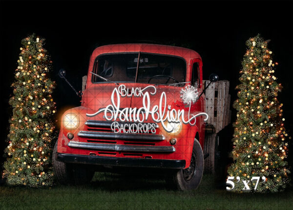 5x7-Red Truck Christmas-Black Dandelion Backdrops