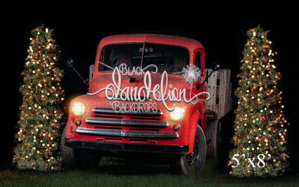 5x8-Red Truck Christmas-Black Dandelion Backdrops