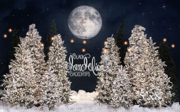 5x8-Snow White Tree Farm with Lights-Black Dandelion Backdrops