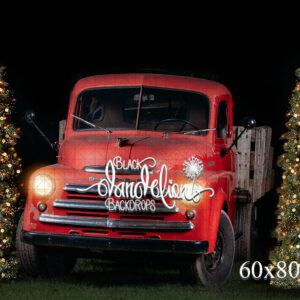 60x80-Red Truck Christmas-Black Dandelion Backdrops