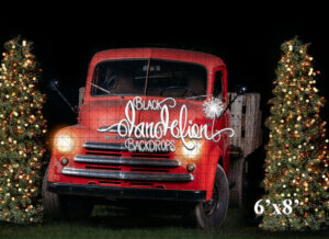 6x8-Red Truck Christmas-Black Dandelion Backdrops