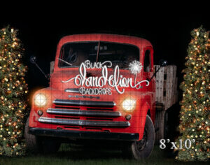 8x10-Red Truck Christmas-Black Dandelion Backdrops