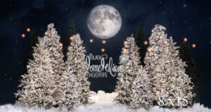 8x15-Snow White Tree Farm with Lights-Black Dandelion Backdrops