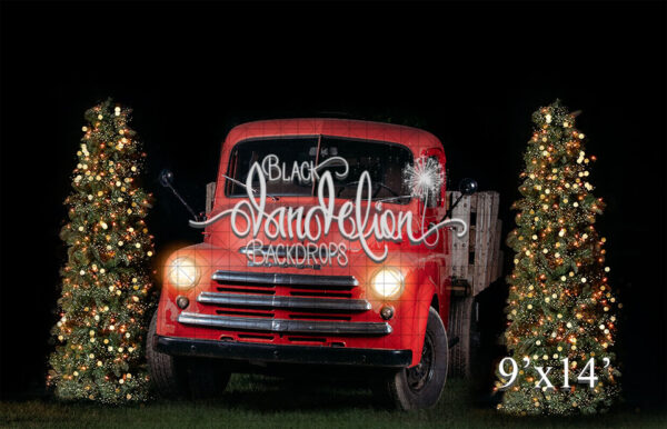 9x14-Red Truck Christmas-Black Dandelion Backdrops